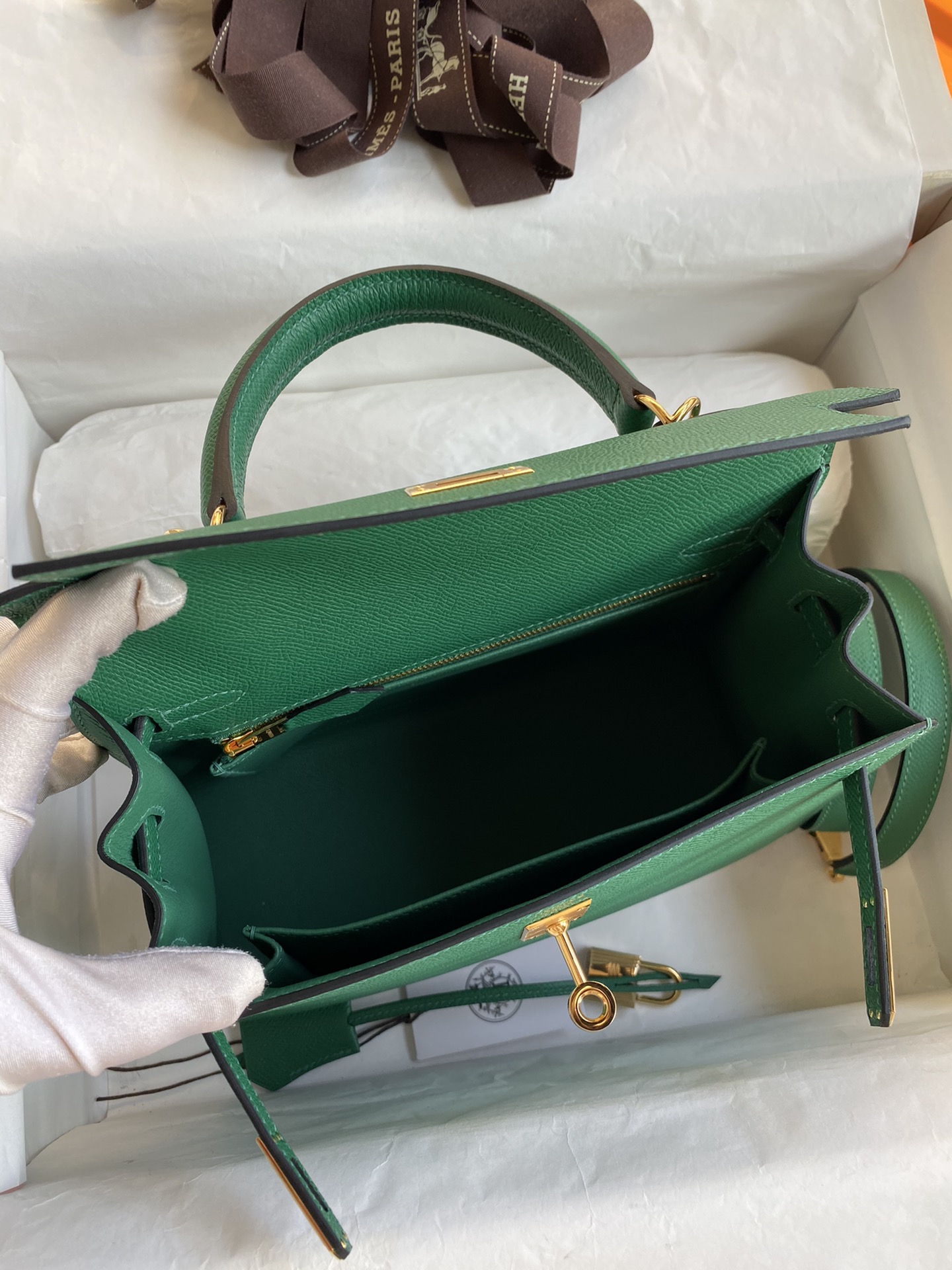 Hermes Kelly 25cm Handbag Shoulder Bag in Vert Vertigo Epsom Leather